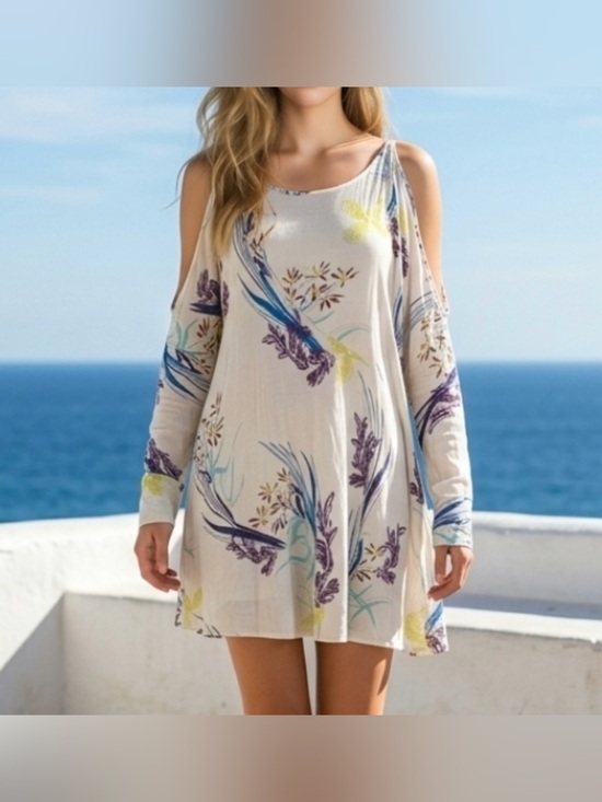 Free People Tops - Free People Cream with Blue and Yellow Floral Print Tunic Dress - Size S